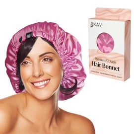 Satin Bonnet for Women, XL Reversable Beanie for Various Hair Types, Satin Sleeping Cap with Adjustable Strap, 2-Tone 2-Layer (Pink)
