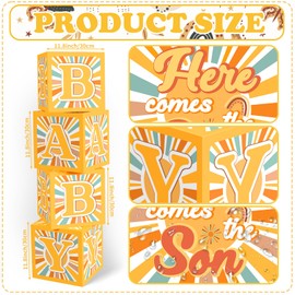 Lemicin 4PCS Here Comes The Son Boho Baby Box, Baby Shower Center Sun Baby Gift Box Sunshine Baby Boxes for Baby Shower Decorations Boy Baby Gift Box Gender Reveal Birthday Party Supplies
