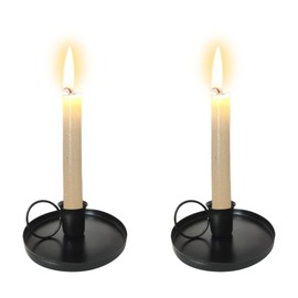 Zayookey Set of 2 Nordic Retro Small Candlesticks with Metal Handle Solid Color Fashion Simple Elegant Reusable Simple Light Free Moving Decorative Tabletop Interior Lighting Home Decor Stand Holder
