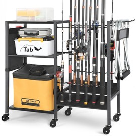 Fishing Rod Holders Fishing Gear Fishing Equipment Organizers Fishing Pole Holders Fishing Rod Tackle Cart for Garage Home Entryway Corner Gift Ideas for Men Dad Black