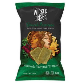 Baked Veggie Chips, Wicked Crisps - Spinach And Parmesan Cheese, Healthy Snack, Gluten-free, Low-fat, Non-GMO, Kosher, Gourmet Savory Crisps, All Natural, 4oz Bag (4 Pack)