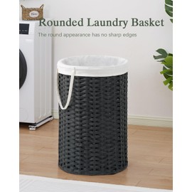 SETVSON Large Laundry Hamper Laundry Basket Round 34.3 Gal (130 L) Handwoven Wicker Laundry Baskets Rattan Laundry Basket with Removable Bag Handles 2 Mesh Bags for Living Room Bedroom Black