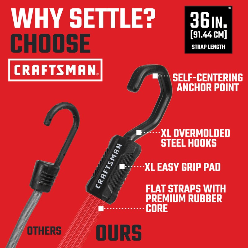 CRAFTSMAN CMXAZBS777 Black/Red 10-Piece Tie-Down Kit with Ratchet Straps, Bungees,