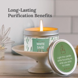 Magnificent 101 Long Lasting Pure White Sage Scented Smudge Candle - 6 Oz - 35 Hour Burn - Made of Soy Wax for House Energy Cleansing, Purification & Manifestation - Soy Candles