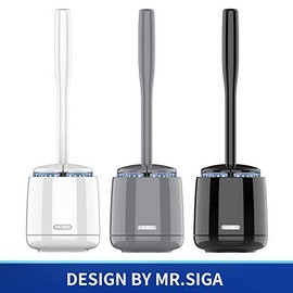 MR.SIGA Escobilla de Inodoro y Soporte con depósito de Secado rápido y Mango Fijo, Cepillo Premium para baño, Color Negro