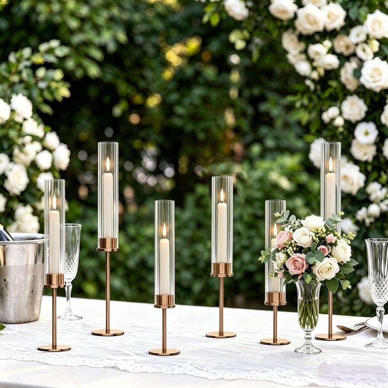 Gold Hurricane Candle Holders for Candlesticks, Set of 3, Tall