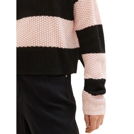 TOM TAILOR Denim Women's Cropped Relaxed Pullover, 32458 - Rose Black Colorblock Stripe