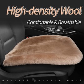 IRIWOOL Genuine Sheepskin Auto Seat Pad, Australian Soft Wool Seat Cover Breathable and Sweat-Wicking Comfort Warm Universal Fit,19.2 inch x19.2 inch (Front seat Cushion 1pc, Light Brown)