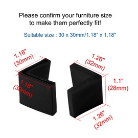 uxcell 30mm x 30mm Angle Iron Foot Pads L Shaped PVC Furniture Desk Leg Caps End Covers Floor Protector Black 4 Pcs