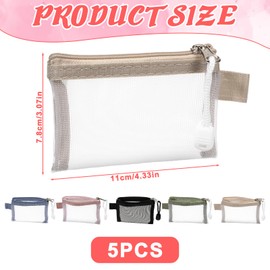 Skrfren 5pcs Mini Zipper Mesh Bags, 3" x 4.3" Nylon Small Zipper Mesh Pouch Key Holder Clear Travel Kit Storage Coin Purse Portable Cosmetic Pouch for Small Items Key Lipstick Credit Card