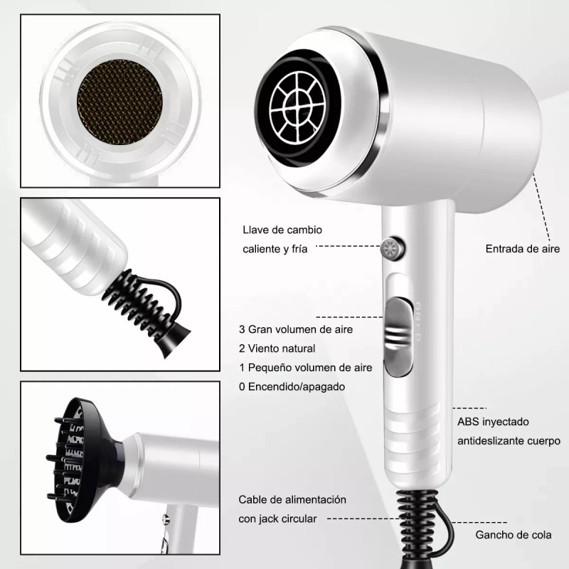 MYBEAUTY Secadoras De Cabello De Ion Negativo Portátil 3 Velocidades