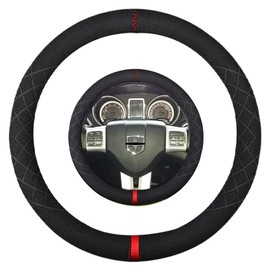 K LAKEY Suede Steering Wheel Cover,Compatible with Dodge Avenger Grand Caravan Challenger Charger Suede Leather Sport Non-Slip Wheel Cover Car Interior Accessories 15.5 16 inch for Man and Women