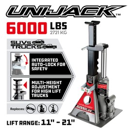 Powerbuilt 3 Ton, Bottle Jack and Jack Stands in One, 6000 Pound Capacity, All-in-One Car Lift, Heavy Duty Vehicle Unijack, Wide Base, 620471