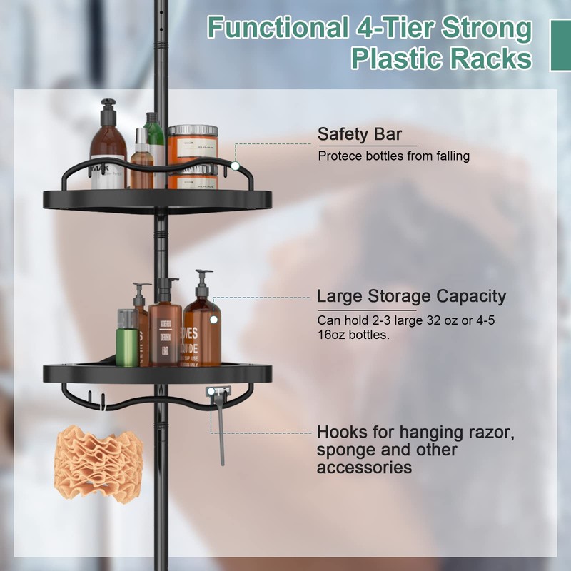 COCONUT Shower Caddy Tension Pole, 54-114 Inch Rustproof Corner Shower
