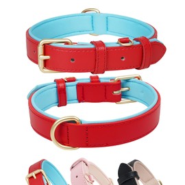 Lmlpt Leather Dog Collar Soft Padded Heavy Duty Strong Collars Comfortable Basic Pet Collar with Adjustable Rust-Proof Metal Buckle Best Gift for Small Medium Large Dogs,Red,M