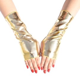Lopsity Goth Fingerless Gloves - Gold - Women's Adult Goth/Punk/Rock Enthusiasts & Stage Performers - Polyester - Gloves - Large