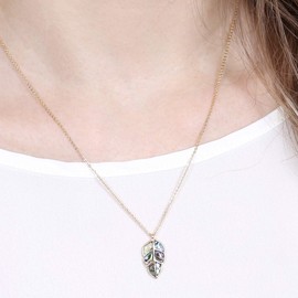 RIAH FASHION Dainty Charm Necklace - Gift for Women Valentines Day Mother's Day Cute Lucky Pendant Delicate Chain Jewelry Clover, Palm Leaf, Tiny Branch, Pineapple, Lotus (Abalone Shell Leaf - Gold)