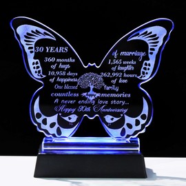 Ornalrist Happy 30th Wedding Anniversary Love Gifts for Parents Couples Glass 30th Anniversary Butterfly Keepsake Collectible Home Ornaments, 30 Years of Love Anniversary Presents for Wife