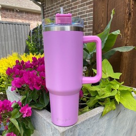 Glassy Girls 40oz Lilac Purple Matte Tumbler with handle and straw, 40oz Purple Tumbler, 40oz Travel Water Tumbler, Large Lilac Travel Cup