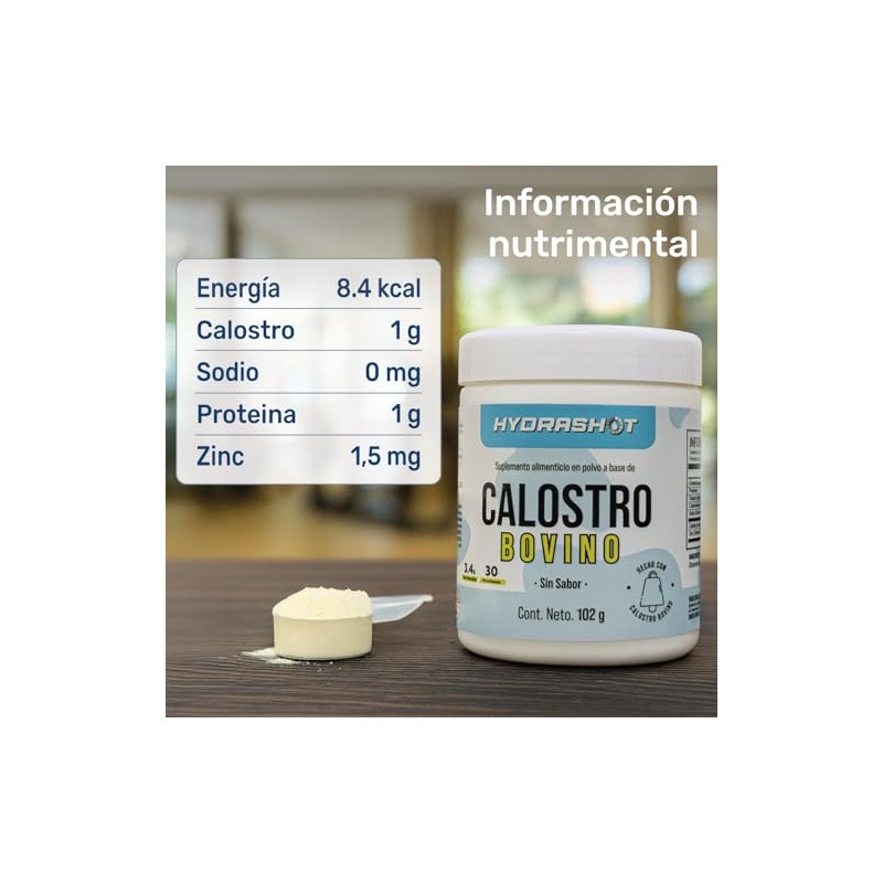 Calostro Bovino 102 g, Suplemento Nutricional con Inmunoglobulinas, Lactoferrina y