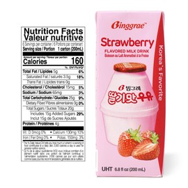Binggrae Strawberry Flavored Milk Drink – Sweet and Creamy Korean Beverage – Shelf-Stable 6.8 fl oz Cartons – Pack of 6