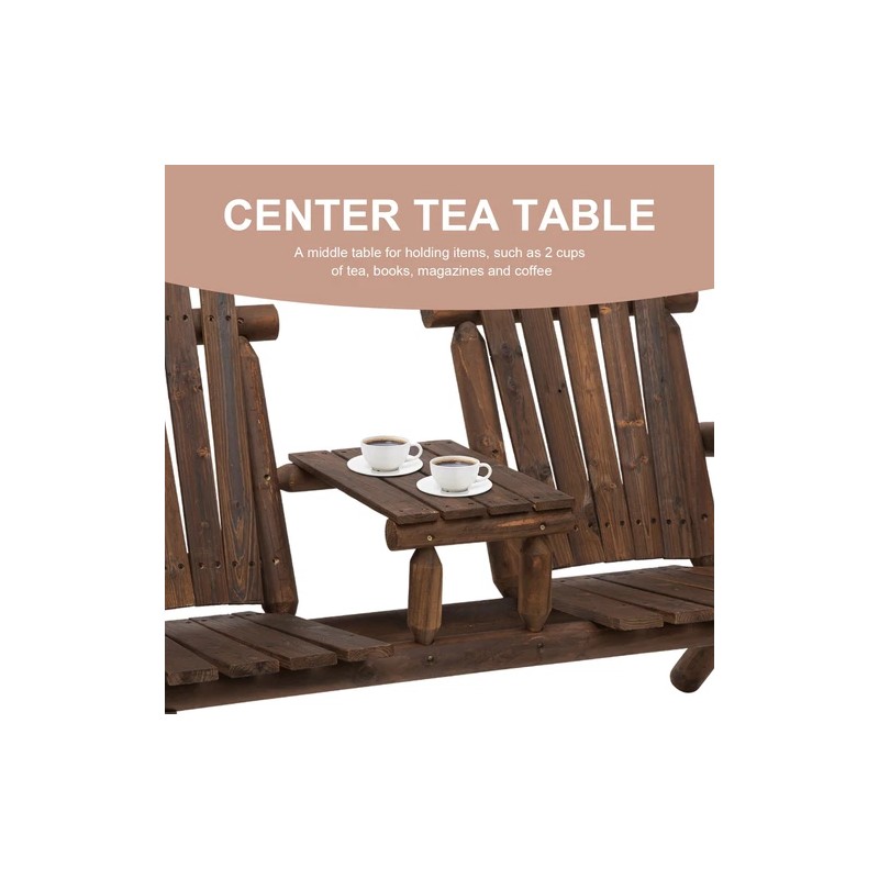 Outsunny Wood Adirondack Patio Bench Chair - Brown