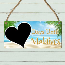 Days Until Maldives Countdown Plaque – Holiday Countdown Sign – Travel Decor for Maldives Lovers – Ideal for Counting Down to Your Dream Holiday in the Maldives (Sun Sparkles, Without Pen)