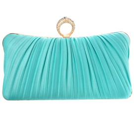 Fashion Women's Evening Bags, Artificial Silk Luxury Handbags with Chain Stylish Purses for Wedding Party, Tiffany Blue