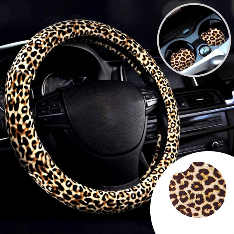 YoMaris Leopard-Printed Steering Wheel Cover for Women, Leopard Steering Wheel