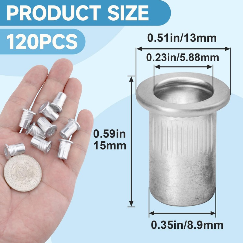 OIIKI 120 Pcs 1/4-20 Aluminum Flange Rivet Nuts, UNC Flat