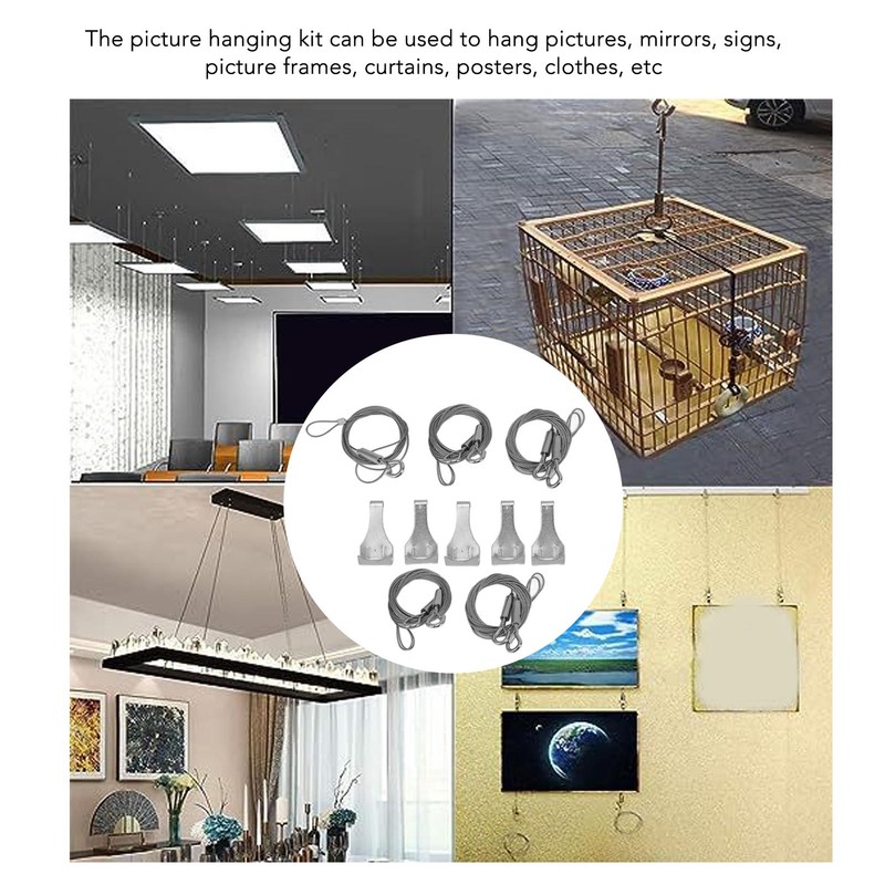 5Pcs Adjustable Picture Hanging Wire Kit Stainless Steel Heavy Duty