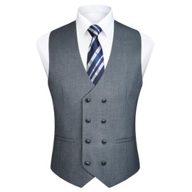 Enlision Men's Suit Vest, Business Vest, Solid, Double Breasted, Formal, Slim, Gilet Vest, Gentleman's, With Buckle, Stylish, Wedding, Large Size, 01 Dark Gray (Please refer to the size chart in image
