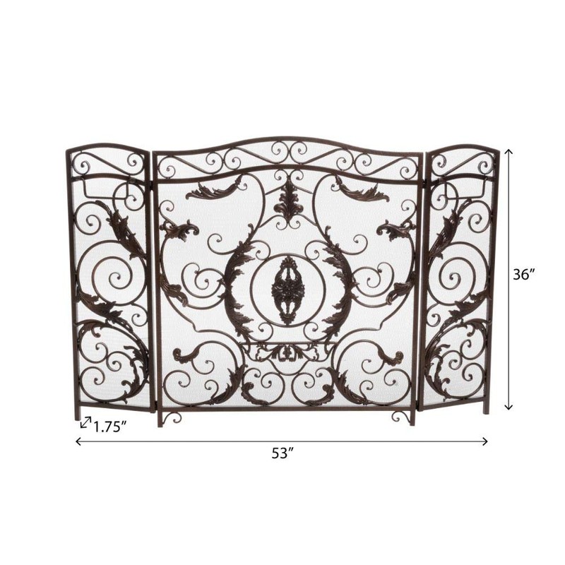 Christopher Knight Home Waterbury Fireplace Screen, Gold Flower On Black