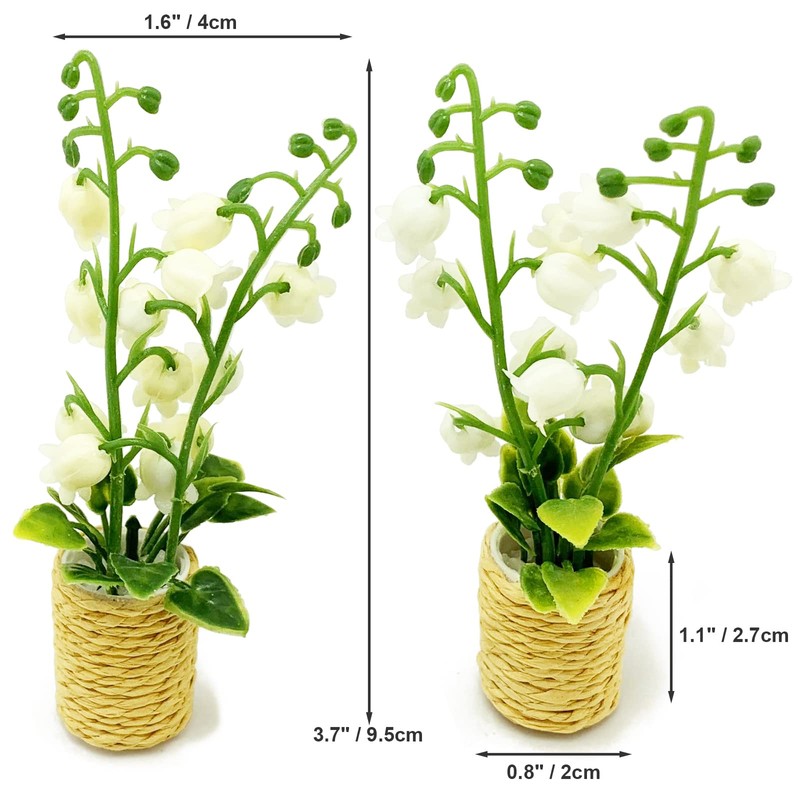 PrettyLife 2Pieces Miniature Potted Plants Flowers Artificial Lily of The