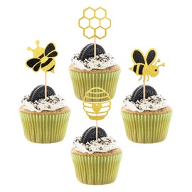 Fjgyjt 36 pcs Honey Bee Cupcake Glitter Topper for Bumble Bee Party Decorations Baby Shower Birthday Party