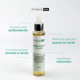 THE BEAUTY DEAL JABÓN FACIAL TÉ VERDE, LIMPIEZA FACIAL, GEL CON ANTIOXIDANTES, INGREDIENTES NATURALES 125 ML
