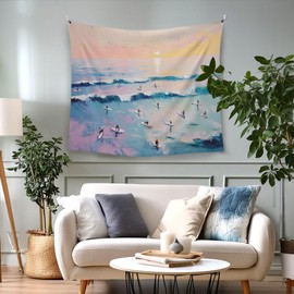 WAITPI Coastal Ocean Beach Hanging Wall Tapestry for Bedroom, Summer Coastal Surfing Ocean Beachy Wall Hanging Decor Tapestry for Home Living Room Beach House Surf Room, 50x60in