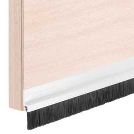 uxcell 2 Pcs Door Draft Stopper Adhesive Door Weather Stripping Door Bottom Seal Strip Under Door Sweep with Brush for Cold Insulation Dust Noise Blocker (39.4" L x 0.8" W, White)