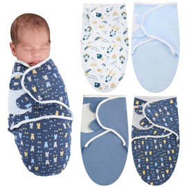 Newwiee 4 Pcs Preemie Baby Swaddle Preemie Swaddle Wrap Adjustable Swaddle Blanket Preemie Size Newborn Cotton Swaddle Blanket for Preemie Boys Girls(Bear Style,Fit for Preemies)