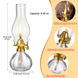 2 Pieces Chamber Oil Lamp, Vintage Glass Clear Kerosene Lamp Indoor Decorative Hurricane Lamp Oil Lantern for Tabletop Decor and Emergency Lighting (Retro Style)