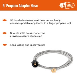 GSI Outdoors 5’ Propane Adapter Hose | Stainless Steel Adapter Hose for Camping, Portable Appliances and Destination Picnics