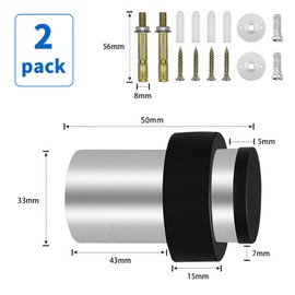 TOKPLNU Door Stop 50mm Silver Door Stop Floor Mounted Stainless Steel Heavy Duty Modern Tall Outdoor Door Stop with Rubber Tip and Ring 2 Pack