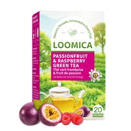 LOOMICA Passionfruit Raspberry Green Tea, Fruity Sweet-Tart Blend of Passion Fruit & Raspberry and Green Tea, Refreshing & Tropical, Hot or Iced, Antioxidant-Rich, No Artificial Sugar, 20 Counts