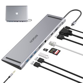 USB C Docking Station - 10-in-1 HOPDAY Hub for Type C Laptops, MacBook Pro/Air, and Surface Pro - USB C Adapter and Dongle Dual Display, USB Ports, HDMI, VGA, PD 100W, Ethernet, SD/TF, 3.5mm Audio