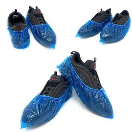 200 x Disposable Polyethylene Shoe Covers 3g High Tear Resistance Reinforced Elastic Band Personal Protective Equipment Household Cleaning Gardening Clear Blue
