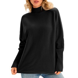 Cicy Bell Womens Mock Neck Sweaters Batwing Long Sleeve Chunky Knit Pullover Oversized Fall Casual Trendy Sweater Tops Black