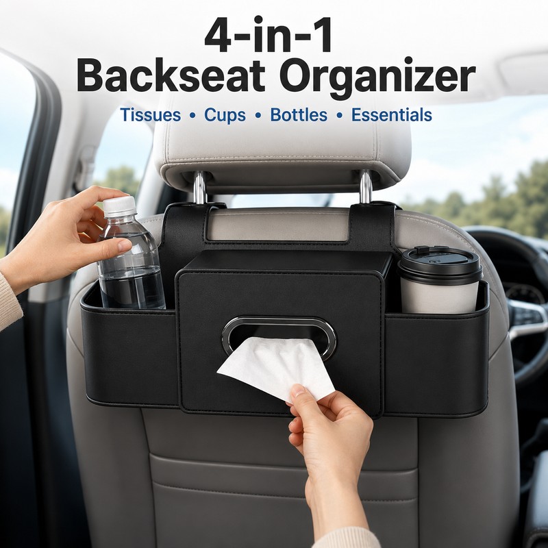 Car Back Seat Organizer for Travel – 4-in-1 ABS Storage
