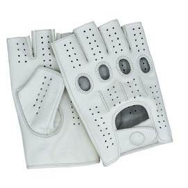 Riparo Women's Fingerless Half Finger Driving Motorcycle Unlined Leather Gloves (7.5, White)