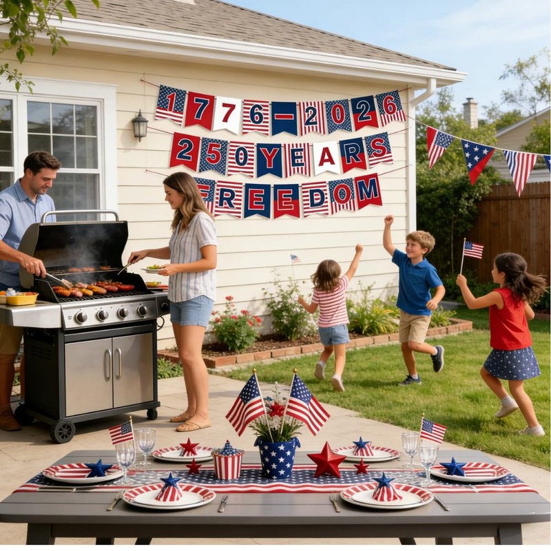 4th of July Banner 1776-2026, Patriotic Party Decorations