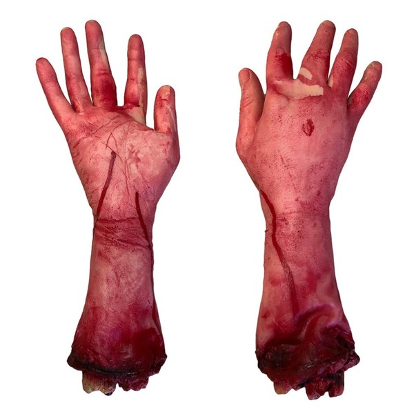 TOYANDONA Realistic Gory Human Arm Hand 2pcs Halloween Prop Scary Bloody Blood Body Parts for Haunted House Halloween Decorations